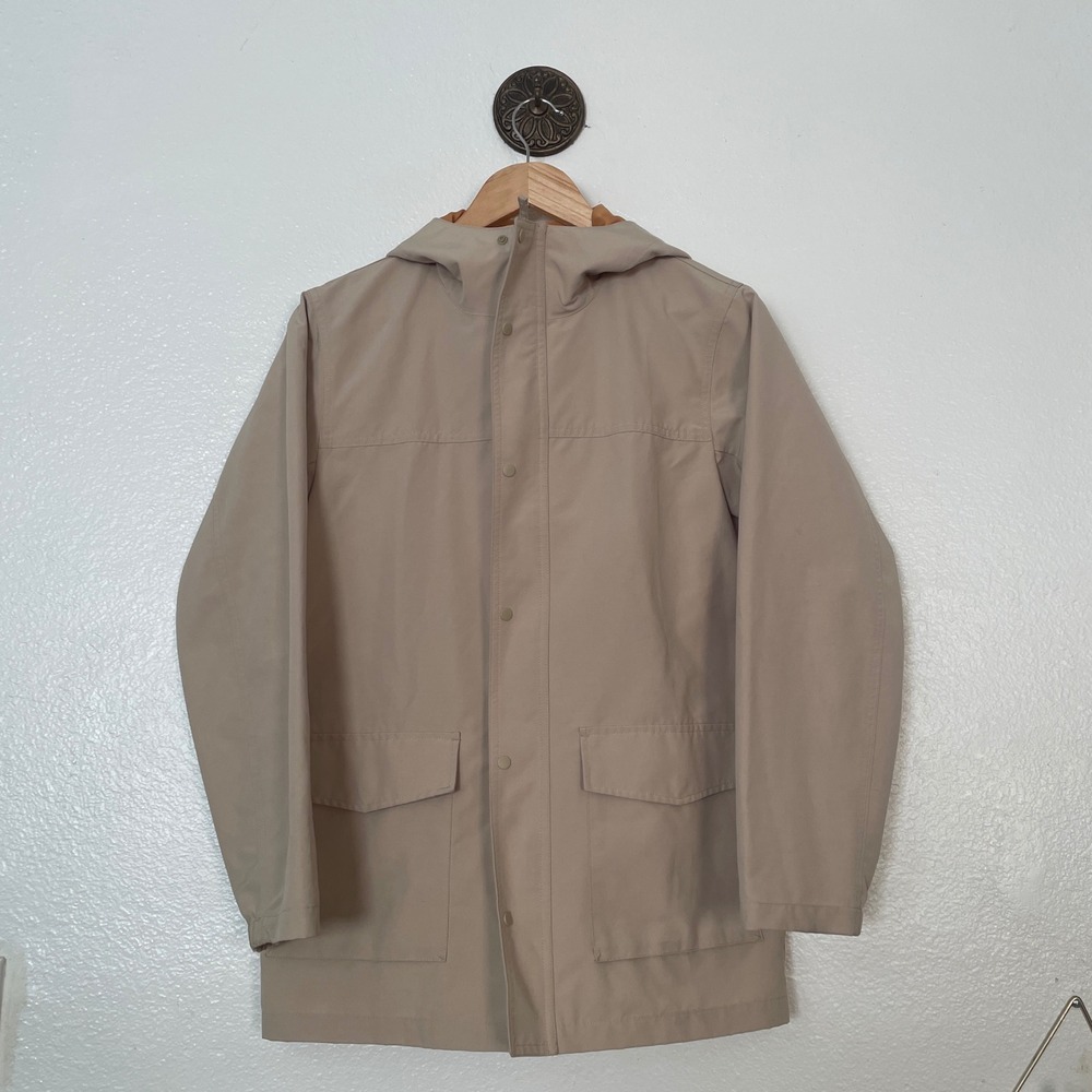 Uniqlo Kids Hooded Parka Jacket Tan Beige Size 160 Full Zip Snap Front Coat
